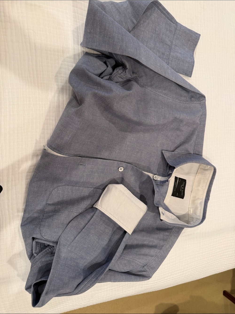 rag & bone Blue Button-Down Shirt with White Trim